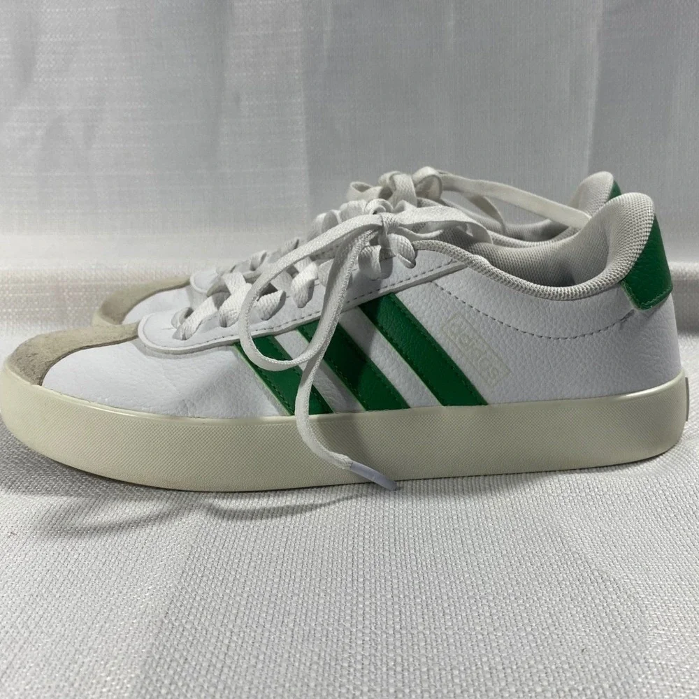 Adidas VL Court 3.0 Low White Green Leather Sneakers ID9069 Mens 7 Womens 8.5
